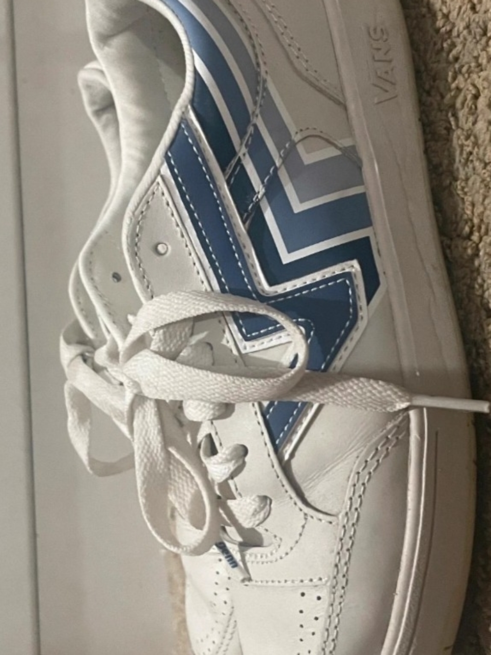 Vans Women's White Sneakers with Blue Side Stripe - Picture 5 of 5